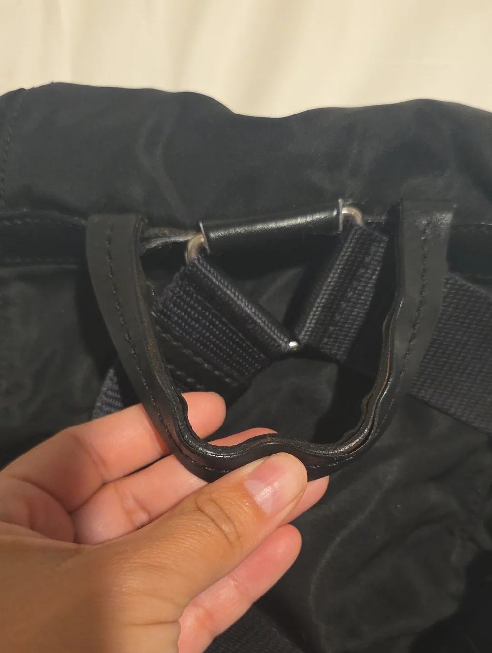 Prada Black Nylon Drawstring Backpack with Leather Trim